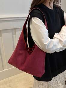 Women's Solid Color PU Leather Fashion Large Capacity Shoulder Bag For Daily Use - Red - View 5