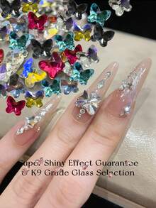 KIRAME 30pcs/50pcs/100pcs 5x6mm Butterfly Pointed K9 Super Shiny Mixed Color Nail Rhinestones, DIY Nail Art, Nail Salon, Nail Supplies, Christmas Nails, New Year, Holiday Gift
