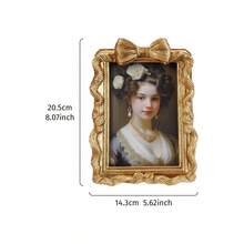 1 szt. Prostokątna dekoracyjna ramka na zdjęcia w stylu europejskim ze złotą kokardą, wygodna ramka do ekspozycji zdjęć na biurku, uniwersalna ramka do dekoracji domu, do montażu na ścianie lub stole, odpowiednia do zdjęć rodzinnych, dekoracji świątecznych i rekwizytów fotograficznych