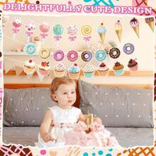 D64 Pcs Party Decorations Includes 8 Pack Ice Cream Party Banner Donut Theme Lolli Cupcakes Banner Hanging Donut Garland Kit For Grow Up Birthday Party Plies - 如圖所示 - 查看 5