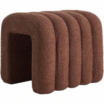 ArchLayered Stool Cozy Teddy Fleece Upholstery WaveLike Design Versatile Footrest And Accent 45cm Chocolate Brown
