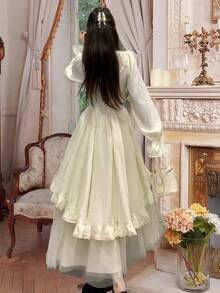 Women's Elegant Evening Party Dress Long Sleeve Ruffles Mesh Patchwork Dresses Christmas Birthday Wedding Guest Dress Autumn French Style Female Fall Vintage Chic New Year Night Going Out Outfits