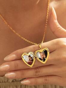 1 Customized Personalized Photo Love Pendant Necklace, Made Of Stainless Steel Material, With Creative, Elegant, Classic And Versatile Customized Photos For Daily Wear. Warm Jewelry Gift For Ladies,Chic Autumn Valentine's Day Gifts Christmas Gift