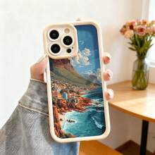 Funda para teléfono de silicona negra con impresión de paisaje costero y montaña escénica para uso diario y viajes - Café integral - Ver 4