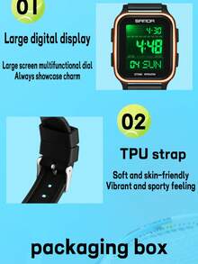 SANDA. SANDA 2211新款方形男士手表户外夜光防水多功能运动大表盘电子表 - 均碼 - 查看 8