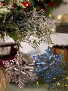 1 Acrylic Hexagonal Ice Crystal Snowflake Decoration Pendant, High Transparency Home Holiday Pendant, Christmas Colored Snowflake Pendant