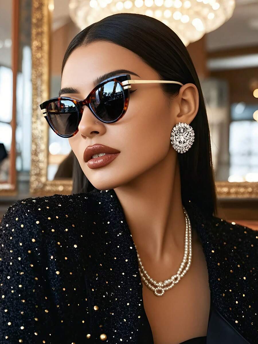 Women's Elegant Leopard Print Retro Cat Eye Fashion Glasses Classic Plastic Material, Ideal For Outdoor Travel, Beach Vacation, Daily Wear And Summer UV Protection - 彩色 - 查看 1