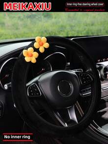 MEIKAXIU Hermosa funda de volante de coche con flor rosa sin anillo interior, de felpa, disponible en varios colores, se ajusta a vehículos de 14.5-15 pulgadas, accesorios de interior de coche - Peluche de palomitas de maíz - Ver 4