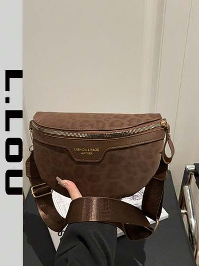 New Vintage Suede Crossbody Bag, Leopard Print Pattern, Fashion Casual Chest Bag, Sports Messenger Bag, Solid Color, Multi-Pocket, Multi-Function, Casual Crossbody Bag, Autumn/Winter