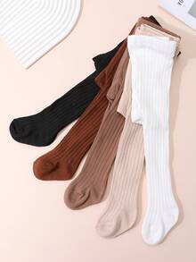 Paquete de 5 piezas de leggings cortos a rayas verticales para niñas, uso versátil para todo tipo de atuendos, adecuado para el uniforme escolar - Multicolor - Ver 4