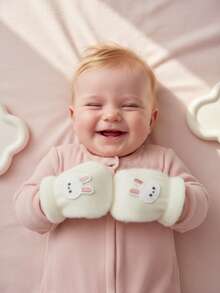 3双/套幼儿女孩毛绒针织手套，糖果色加厚保暖手套，卡通兔子刺绣婴儿防抓手套 - 兔子系列 - 查看 6