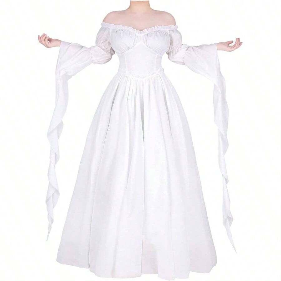 Medieval Renaissance Costume Dress Regency Dresses Women Victorian - Large / X-large + White - View 1