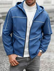Men's Soft-Shell Jacket, Windproof Hooded Outdoor Jacket, Suitable For Hiking And Camping - 藍色 - 查看 1