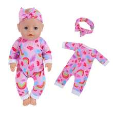 5件套娃娃连体衣套装，含发带（不含娃娃），适合17-18英寸娃娃，碎花图案，带蝴蝶结头饰，是送给孩子们的最佳圣诞礼物