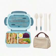 1升便当盒，含餐具，适合上班族，方形微波炉便当盒，带隔层，防漏，适合返校、教室、大学、户外用餐、学习用品、厨房收纳，返校必备