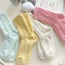 5 Pairs Women's Plush Fleece-Lined Thermal Winter Socks - Ultra-Soft Mid-Calf Elegant Solid Color Floor Socks For Indoor/Outdoor, Sleep & Lounge, Assorted Pastel Shades (Hand Wash Only), Cold Weather Essentials, Soft Texture, Cozy Fabric, Home Comfort - Nhiều màu - Xem 7