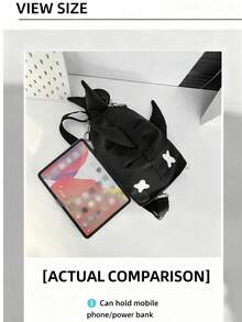 1pc Black Nylon Creative Cartoon Shark Shaped Mini Backpack/Shoulder Bag/Crossbody Bag For Men, College Students, Cute & Fashionable, Personalized, Streetwear, Travel, Lightweight, Adjustable Strap, Fits Phone, Books, Water Bottle, Wallet - Black - View 11