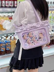 Geantă de mână cu insignă transparentă, stil japonez, la modă, balerină dulce, drăguță, cu panglică de dantelă și fundă, capacitate mare, potrivită pentru femei, cumpărături, naveta, petrecere, convenție anime, cadou de sărbători, geantă de umăr și crossbody - Multicolor - Vizualizare 9