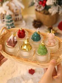 1pc Creative Coconut Bowl Christmas Candle Set, Variety Of Styles Candles, Scented Candles, Smokeless Candles, Cute Candles, Gifts, Souvenirs, Christmas Gifts, Winter Gifts, For Home Decor, Room Decor, Tabletop Decoration - Multicolor - View 4