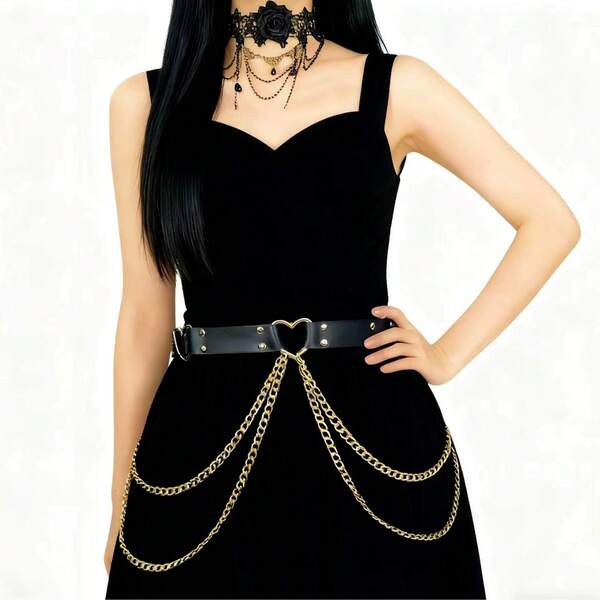 Multiple Sizes Available, Women's Dark Punk Fashion Heart-Shaped Suspenders, Versatile Design Suitable For Performances, Parties, Bars, Holidays And Everyday Wear