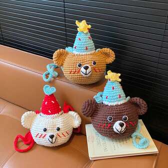1 pieza Bolso bandolera de ganchillo hecho a mano con diseño de oso lindo, adecuado para niñas/niños en cumpleaños, uso diario en otoño/invierno