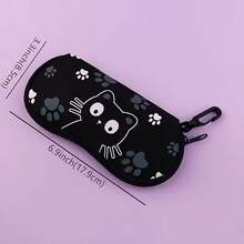 1pc Black Cat Pattern Eyeglass Case, Soft & Durable Neoprene Glasses Pouch, Scratch-Resistant Protective Sleeve, Compact & Portable, Storage & Protection, Suitable For Travel, Daily Use, Outdoor Activities, Unisex Fashion Accessory - Multicolor - View 3