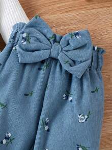 2件套女婴休闲白色长袖连体衣+蓝色长裤套装，秋冬户外 - 霧霾藍 - 查看 5