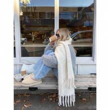 1pc Women's Autumn/Winter New Plush Tassel Scarf, Warm And Comfortable Large Shawl, Windproof And Warm For Outdoor, Simple And Versatile For Daily Wear Women Winter Scarves - 02-白色 - 查看 2