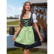 Women's German Dirndl Dress Oktoberfest Costumes Bavarian - 綠色+加大號 - 查看 3