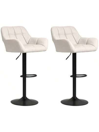 HOMCOM Set Of Retro Bar Stools, Height Adjustable, Faux Leather, Linen Look, Crème Zwart (On Site)