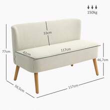 HOMCOM Modern 2-Seater Armless Sofa, Upholstered Sofa With Cord Look, Small Living Room Sofa With Wooden Legs For Living Room, 117 X 56.5 X 77, Cream White - 1 - 查看 4