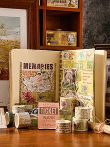 20卷复古和纸胶带套装，文学复古植物花卉烫金纸质自粘遮蔽胶带，装饰贴纸，适用于日记本、相册、DIY工艺品、礼品包装