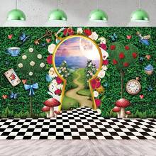 1pc Wonderland Backdrop For Photography Wonderland Tea Party Decorations Fairy Tale Castle Rabbit Green Leaf Birthday Background For Baby Shower Portrait Photo Props - Multicolor - View 1