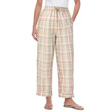 Woman Within Plus Size Seersucker Pull-On Elastic-Waist Pants - 新款卡其格紋 - 查看 1
