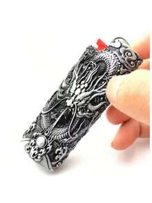 1个复古金属龙纹压花打火机套，适用于BIC J6全尺寸打火机 - 时尚耐用防爆金属打火机盒，防风简约复古耐用 - 彩色 - 查看 11