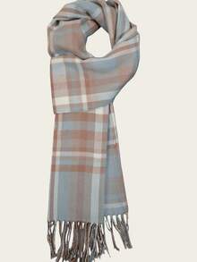 经典格子情侣围巾百搭男友礼物高端时尚双面韩式保暖脖套男女通用毛毯适合秋冬季 - 淺咖色 - 查看 6