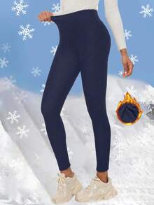2pcs Plus Size Women Thermal Thermal Lined High Waisted Leggings, Workout Winter Warm Thick Tights Soft Yoga Pants, Women's Clothing - Multicolor - View 3