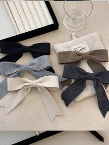 4/3pcs Girls Knitted Striped Bow Hairpins, Black Beige Brown, Versatile, Suitable For Daily Use, Clothing Accessories Claw Clip Hairpins, School Supplies - Multicolor - View 2