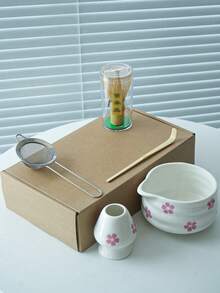 1 件/2 件/4 件/5 件樱花和抹茶碗套装，日本茶具包括带壶嘴的抹茶碗、竹制抹茶搅拌器、抹茶勺、搅拌器架、不锈钢筛子，5 件套完美抹茶套装回到学校 - 彩色 - 查看 12