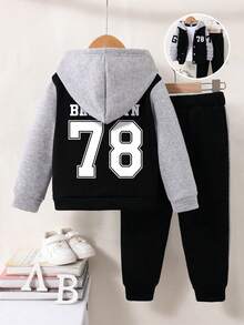 Boys' Letter Print Baseball Jacket And Pants Set