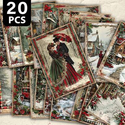 20pcs Vintage Christmas Postcards Set - Winter Snowy Landscape Themed Holiday Greeting Cards, Retro European Style Christmas Decoration Postcards, Christmas & New Year Cards, Holiday Gift Message Cards, Vintage Architecture & People Pattern Postcards, Holiday Greeting Handwritten Cards, Christmas Themed Postcard Set, Winter Snowy Decor Cards, Mailable Postcards, Holiday Greeting Card Set