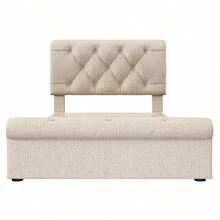 (=111297AAN) Upholstered Single Bed 90x200cm, Bed Frame With 2 Drawers And Height Adjustable Headboard, Chesterfield Functional Bed, Natural, With Mattress - Natural + Metal & Wood + 90cm*200cm - View 2