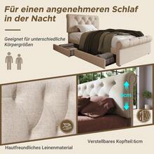 (=111297AAN) Upholstered Single Bed 90x200cm, Bed Frame With 2 Drawers And Height Adjustable Headboard, Chesterfield Functional Bed, Natural, With Mattress - Natural + Metal & Wood + 90cm*200cm - View 5