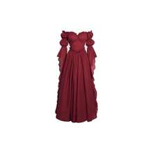 Vestido de disfraz medieval y renacentista, vestidos de época victoriana y regencia para mujeres - Grande / Extragrande + Rojo vino - Ver 1