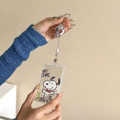 SNOOPY 1pc Peanuts Cartoon Retractable Card Holder Set, Random Style, Student/Commute/Access Card Holder, Christmas Gift, Christmas Stocking Stuffer, Christmas Decoration