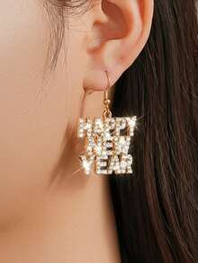 新年快乐女士耳环，水钻字母吊坠耳环，闪亮金色派对饰品礼物 - 新年耳環 - 查看 1