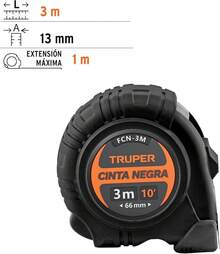 Truper FCN-8M, Flexómetro contra impactos 8 m cinta negra 25 mm - 3 metros - Ver 9
