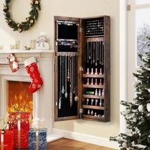 Jewelry Storage Armoire Jewelry Armoire Organizer W Full Length Mirror Wall Door Mounted Mirror Jewelry Cabinet W 4 Tilting Angles For Earrings Necklace Bracelet Rustic Brown - 鄉村棕色 - 查看 2