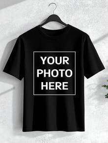 Custom Boyfriend Style Men's Sport Tops Short Sleeve Customizable T-Shirts With Graphic Designs To Use Your Own Photos/Logos For Couples, Family, Pets, Gifts For Husband Or Boyfriend. - Black - View 1