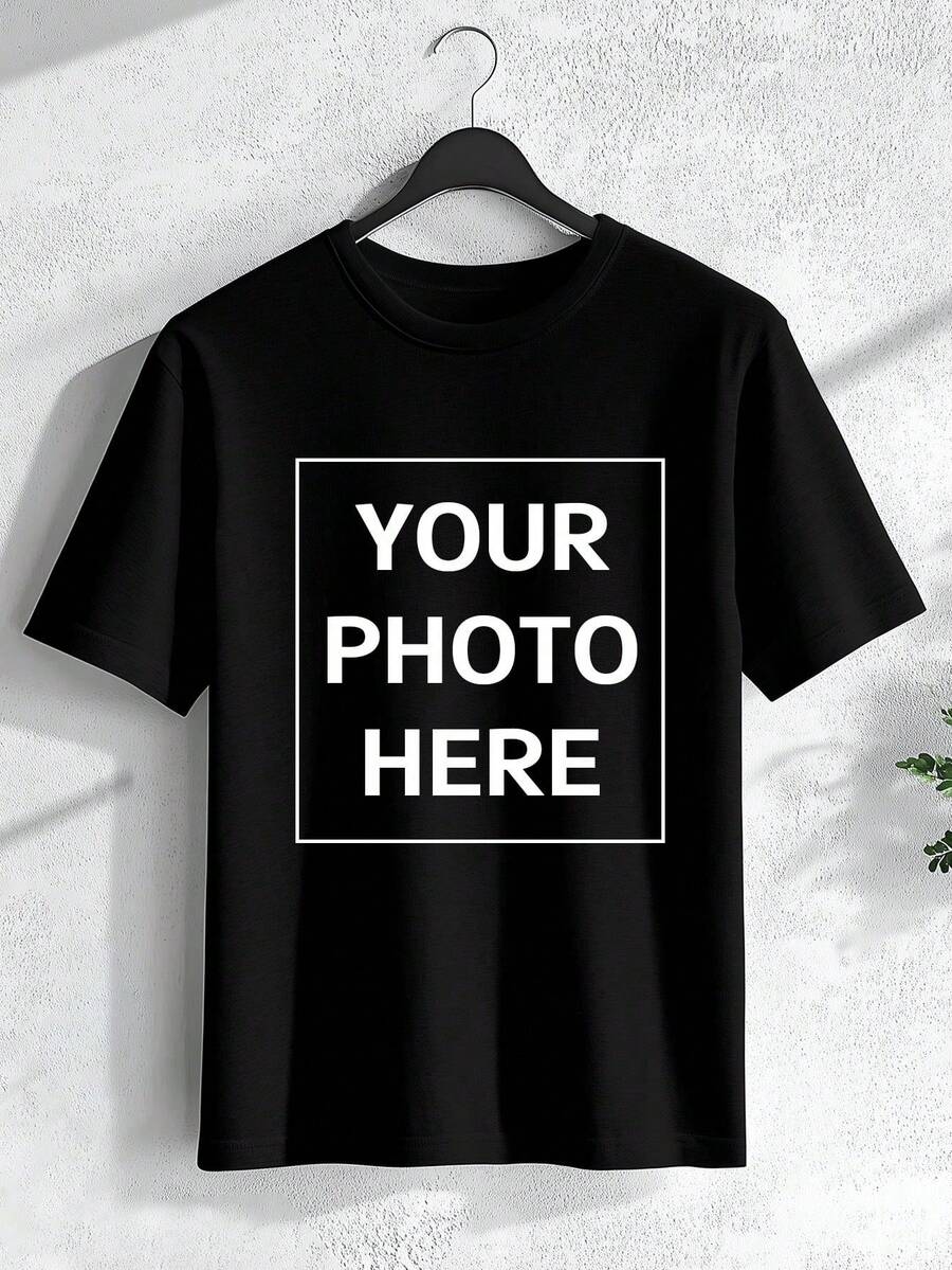 Custom Boyfriend Style Men's Sport Tops Short Sleeve Customizable T-Shirts With Graphic Designs To Use Your Own Photos/Logos For Couples, Family, Pets, Gifts For Husband Or Boyfriend. - Black - View 1